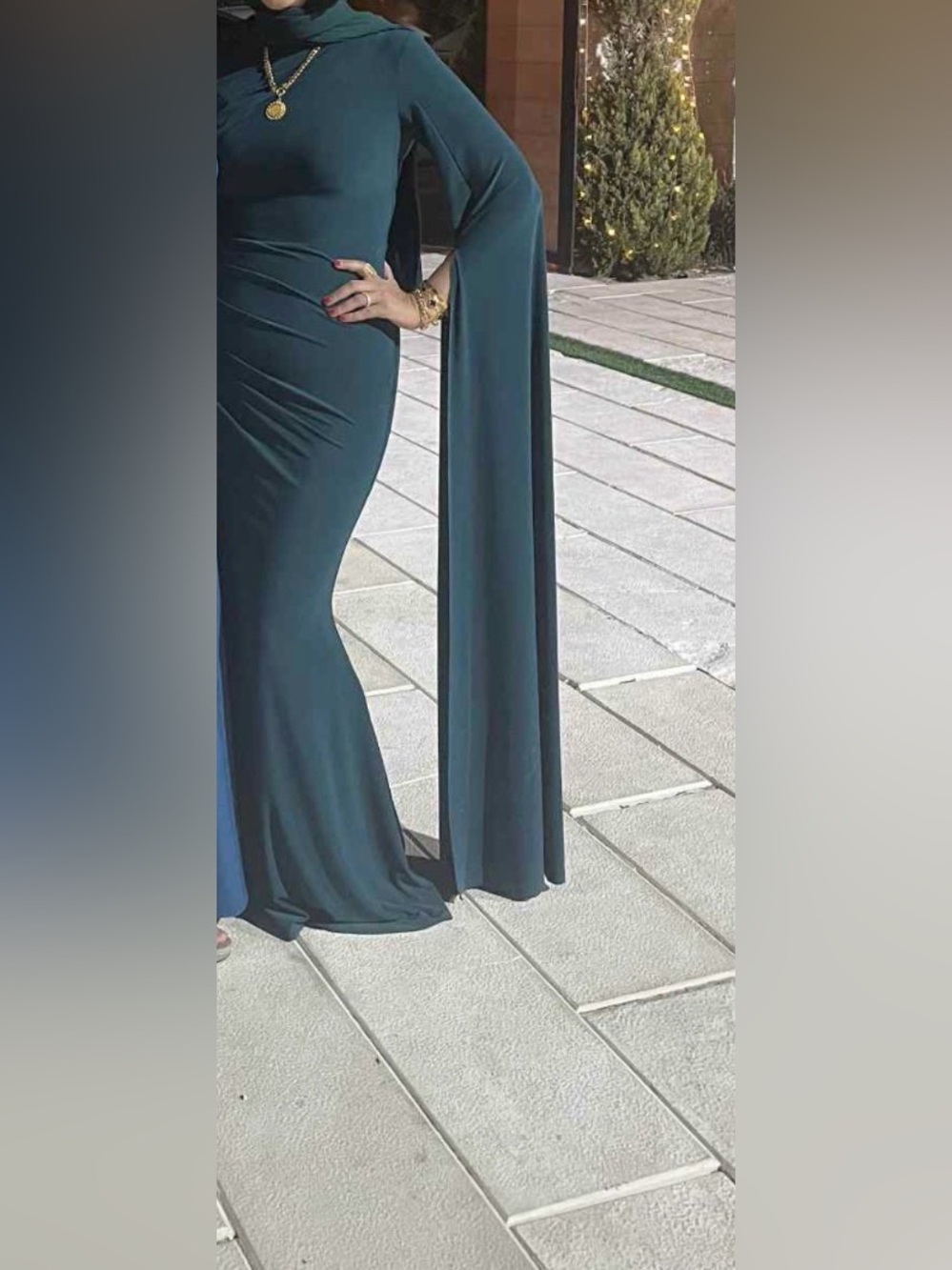 Club L London Magdelena One-Shoulder Emerald Green Cape Gown - Picture 5 of 6